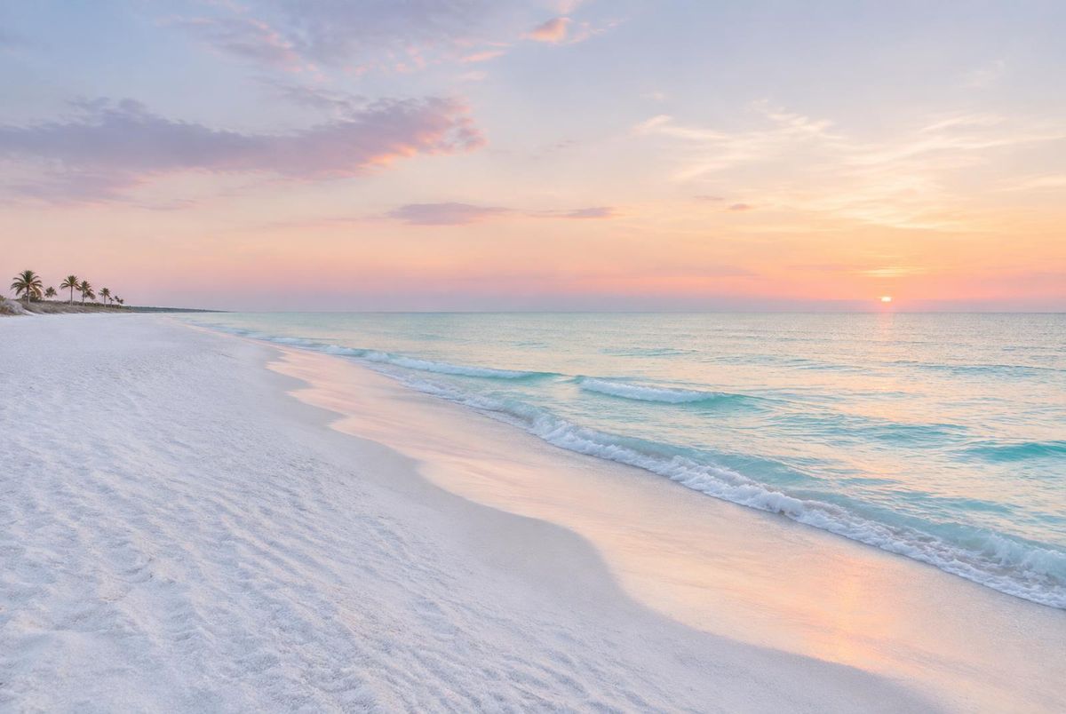 White sand along the shoreline at sunrise
